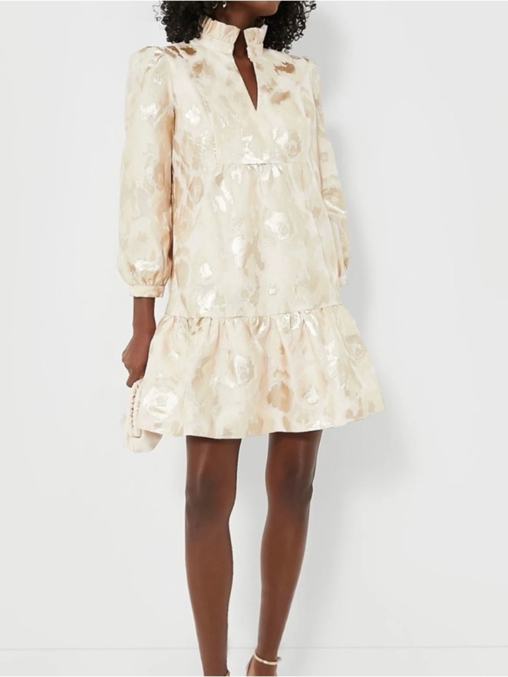 Tuckernuck Ivory Metallic Floral Ruffle Dress